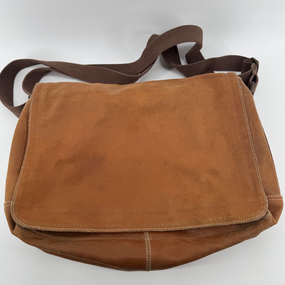 Fossil Messenger Bag Unisex Large Brown Leather Suede Crossbody SML1030200